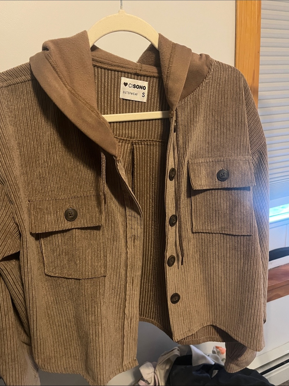 Ci Sono Tan Corduroy Hooded Utility Jacket
